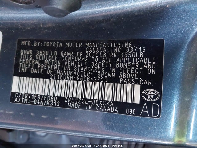 Toyota Corolla S Plus 2016 2T1BURHE8GC643729 Image 9