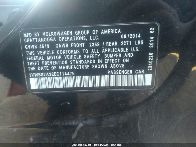 1VWBS7A32EC114475 Volkswagen Passat 1.8t Se