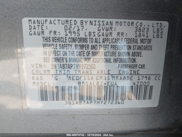 Nissan SENTRA S 2017 3N1AB7AP7HY272360 Image 9