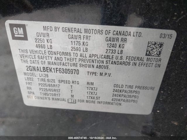 2GNALBEK1F6305970 Chevrolet EQUINOX 1LT