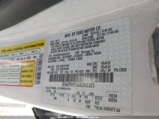 3FA6P0H95GR202325 Ford FUSION SE