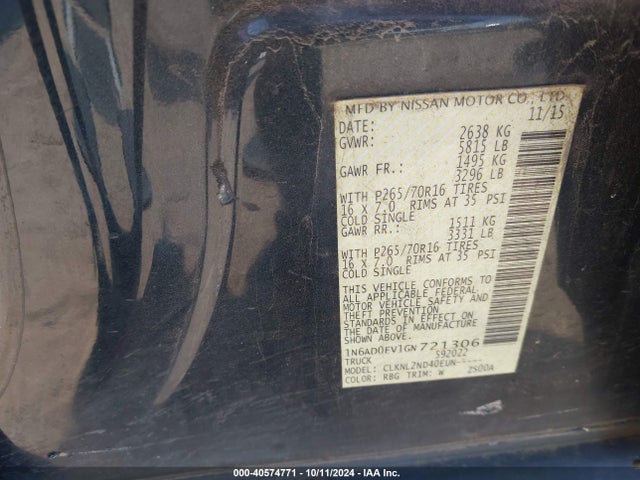 Nissan Frontier Sv 2016 1N6AD0EV1GN721306 Image 9
