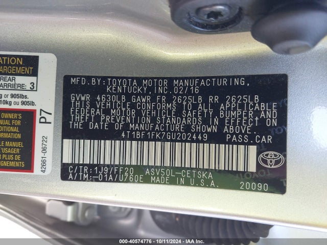 4T1BF1FK7GU202449 Toyota CAMRY SE