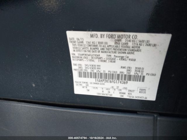 1FAHP2KT6FG174369 Ford TAURUS SHO