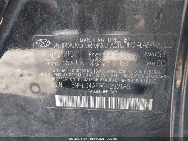 Hyundai Sonata Limited 2016 5NPE34AF9GH292185 Image 9
