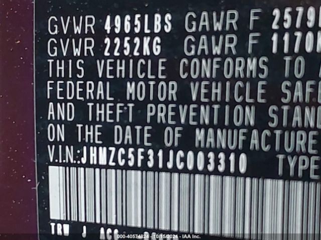 JHMZC5F31JC003310 Honda Clarity Plug-in Hybrid Touring