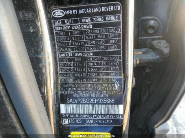SALVP2BG2EH935688 Land Rover Range Rover Evoque Pure