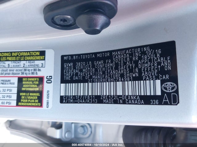 Toyota COROLLA LE 2017 2T1BURHE8HC784981 Image 9