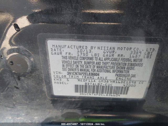3N1CN7AP2EL836604 Nissan Versa 1.6 Sv