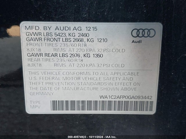 Audi Q5 2.0t Premium 2016 WA1C2AFP0GA093442 Image 9