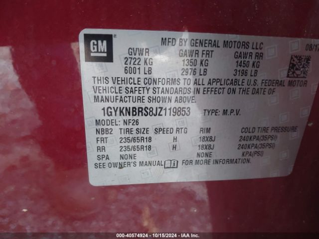 1GYKNBRS8JZ119853 Cadillac Xt5 Standard