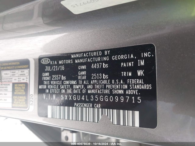 KIA OPTIMA EX 2016 5XXGU4L35GG099715 Image 9