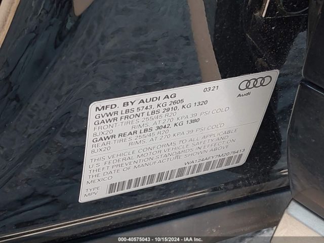 WA124AFY7M2075413 Audi Sq5 Sportback Premium Plus Tfsi Quattro Tiptronic