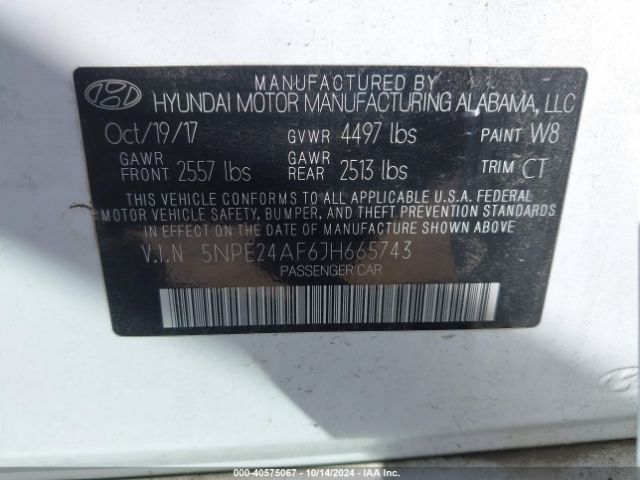 5NPE24AF6JH665743 Hyundai SONATA SE