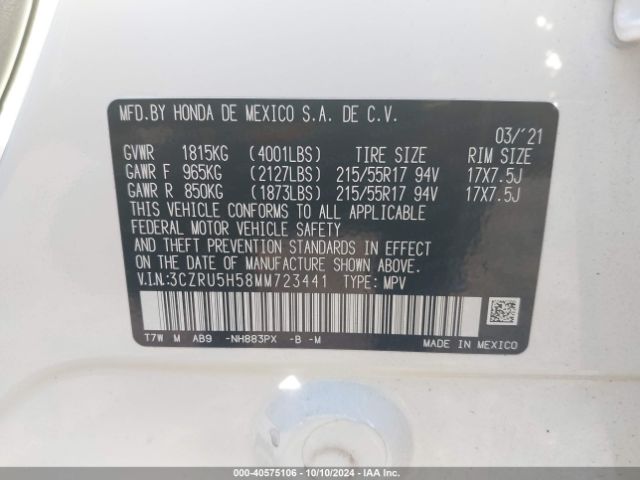 3CZRU5H58MM723441 Honda Hr-v 2wd Ex
