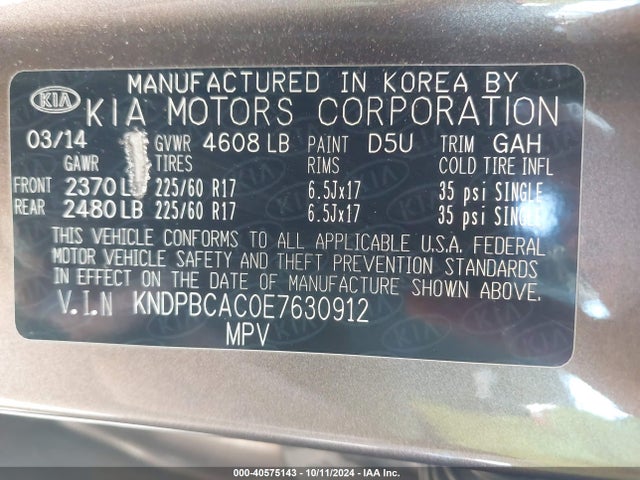 KNDPBCAC0E7630912 KIA Sportage Lx