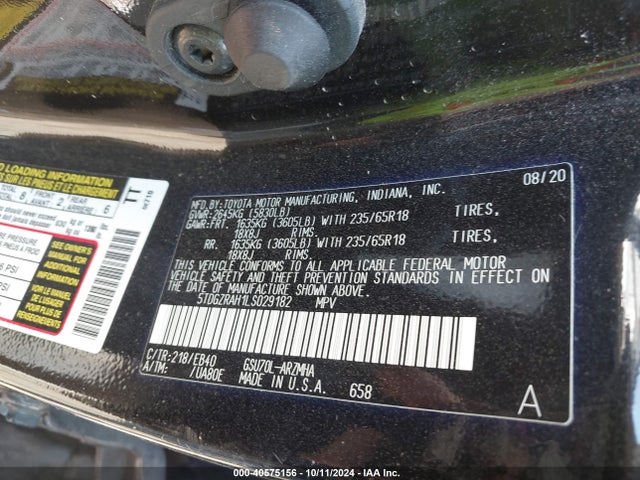 Toyota Highlander Xle 2020 5TDGZRAH1LS029182 Image 9