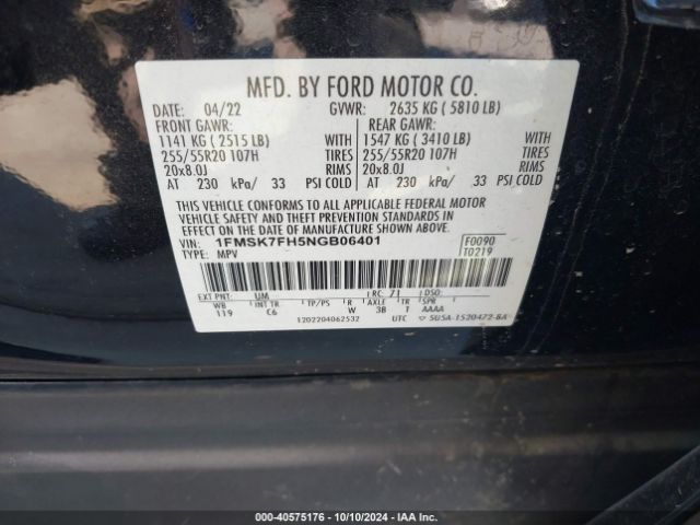 1FMSK7FH5NGB06401 Ford Explorer Limited