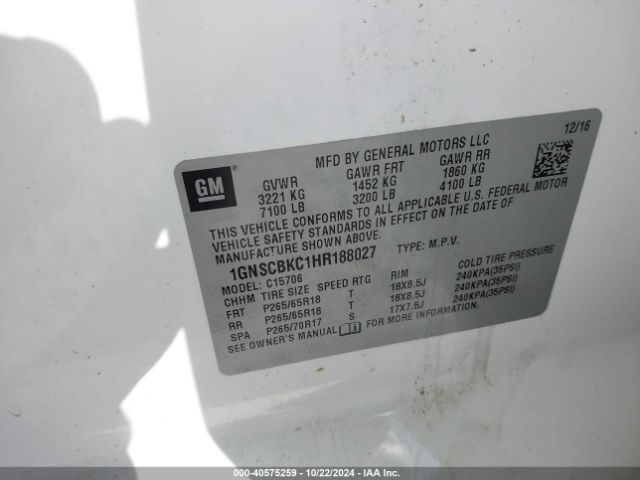 1GNSCBKC1HR188027 Chevrolet Tahoe Lt