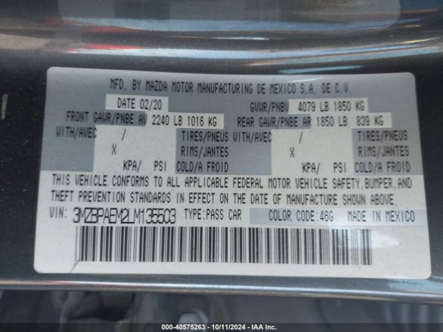 3MZBPAEM2LM135503 Mazda Mazda3 Premium Package
