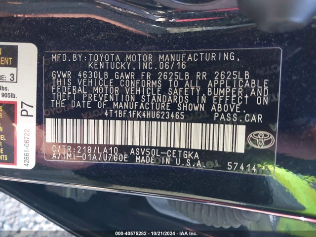 Toyota CAMRY XLE 2017 4T1BF1FK4HU623465 Image 9