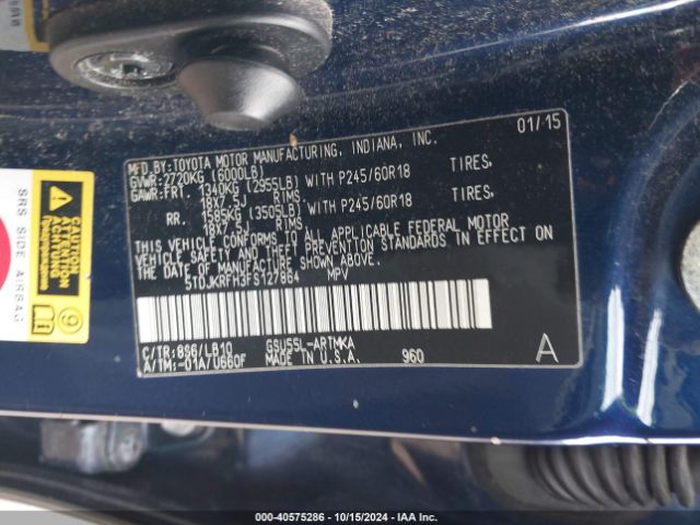 5TDJKRFH3FS127864 Toyota Highlander Xle V6
