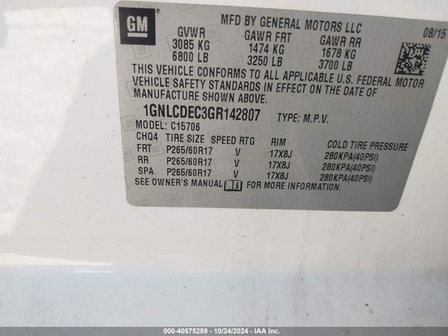 Chevrolet Tahoe Commercial Fleet 2016 1GNLCDEC3GR142807 Image 9