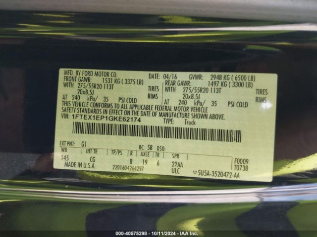 1FTEX1EP1GKE62174 Ford F-150 Xl