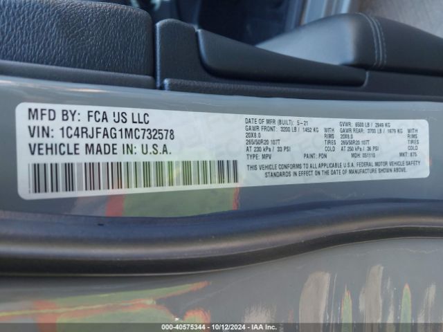 2021 JEEP GRAND CHEROKEE 1C4RJFAG1MC732578 Photo 8