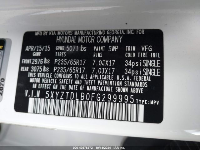 5XYZTDLB0FG299995 Hyundai Santa Fe Sport 2.4l