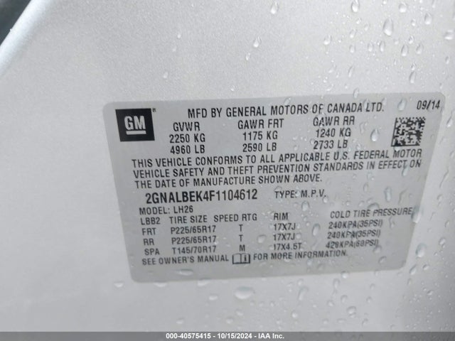 Chevrolet EQUINOX 1LT 2015 2GNALBEK4F1104612 Image 9