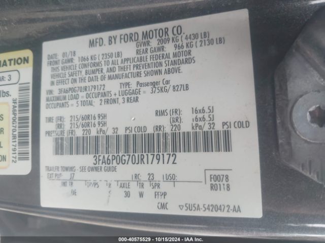 3FA6P0G70JR179172 Ford FUSION S