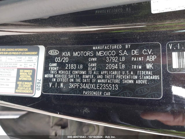 KIA Forte Gt-line 2020 3KPF34ADXLE235513 Image 9