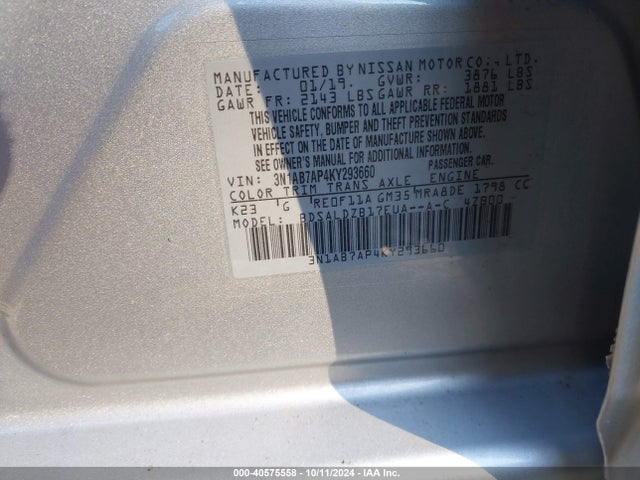 Nissan SENTRA SV 2019 3N1AB7AP4KY293660 Image 9