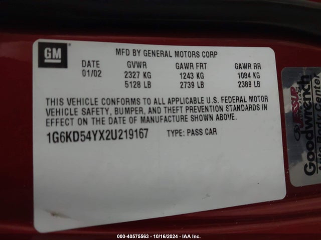 2002 CADILLAC DEVILLE 1G6KD54YX2U219167 Photo 8