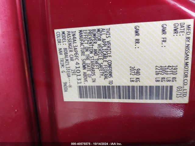 Nissan Altima 2.5 Sv 2015 1N4AL3AP6FC410131 Image 9