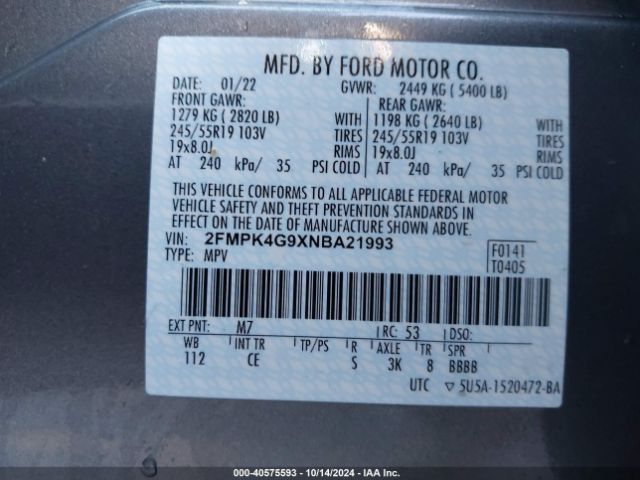 2FMPK4G9XNBA21993 Ford EDGE SE