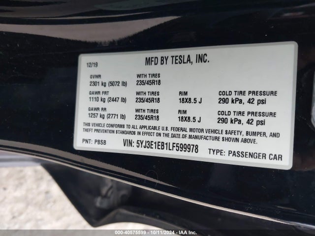 2020 TESLA MODEL 3 5YJ3E1EB1LF599978 Photo 8