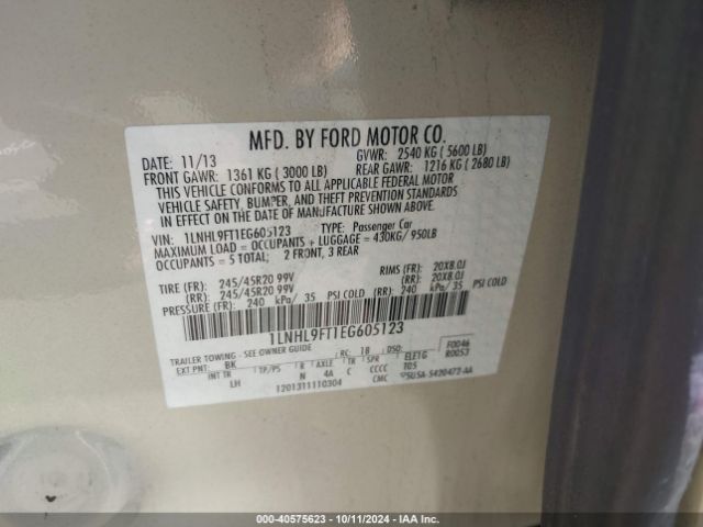 1LNHL9FT1EG605123 Lincoln Mks Ecoboost