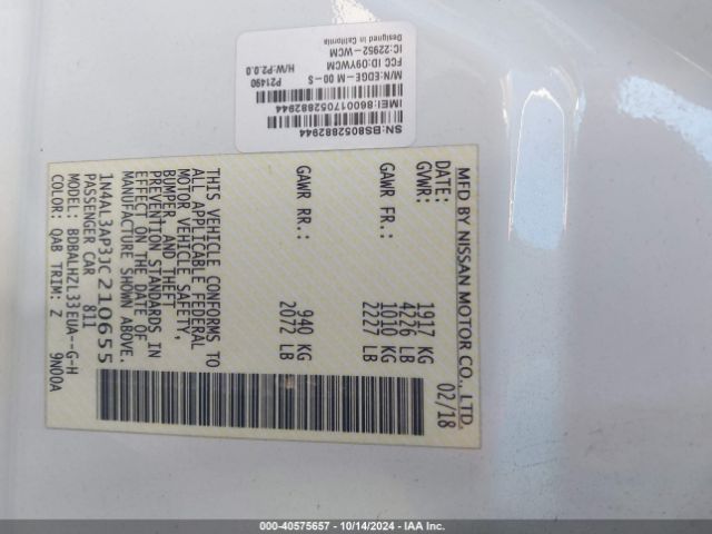 1N4AL3AP3JC210655 Nissan Altima 2.5 Sr