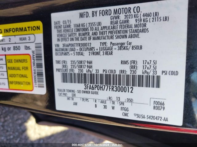 3FA6P0H77FR300012 Ford FUSION SE