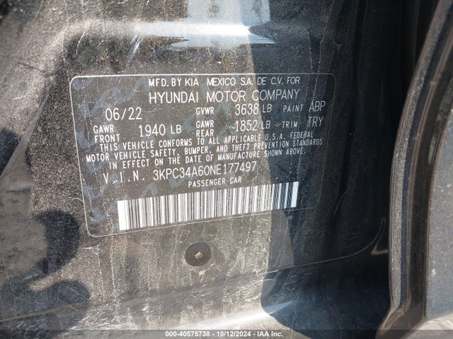 Hyundai Accent Limited 2022 3KPC34A60NE177497 Image 9