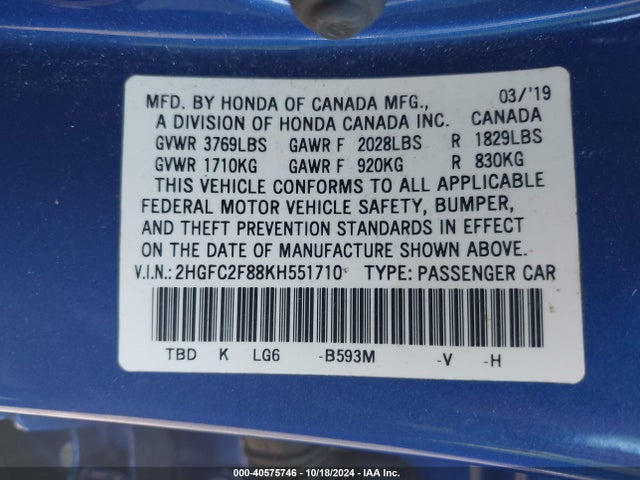 Honda Civic Sport 2019 2HGFC2F88KH551710 Image 9