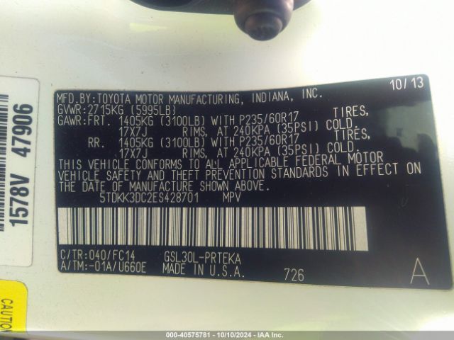 5TDKK3DC2ES428701 Toyota Sienna Le V6 8 Passenger