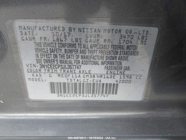 3N1CE2CP3JL357747 Nissan Versa Note Sr