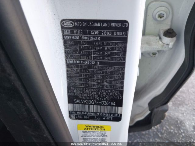 SALVP2BG7FH038464 Land Rover Range Rover Evoque Pure