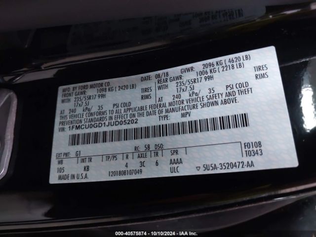1FMCU0GD1JUD05202 Ford ESCAPE SE