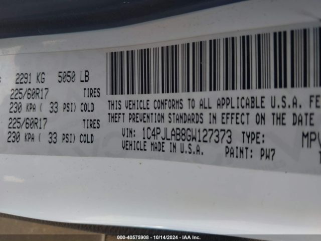 1C4PJLAB8GW127373 Jeep Cherokee Sport