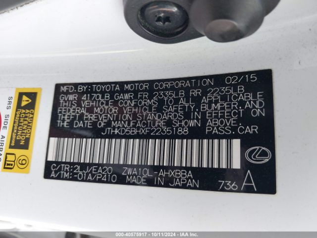 JTHKD5BHXF2235188 Lexus CT 200H