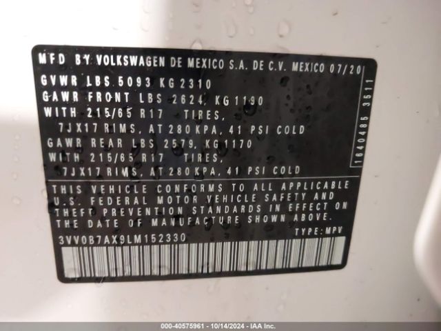 3VV0B7AX9LM152330 Volkswagen Tiguan 2.0t S